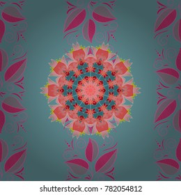 Seamless background pattern. Vector stock. Watercolor, hand drawn. Flowers on blue, pink and magenta.