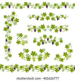 Seamless Background Pattern with vine branches and grape elements vector illustration