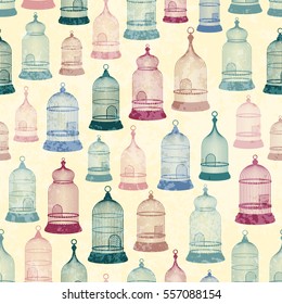 Seamless background pattern. Pattern of vintage silhouettes cages for birds