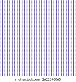 Seamless background pattern with violet polka dots aligned in vertical stripes on white. Great for wrapping paper, textiles, and backgrounds.