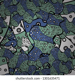 Seamless background pattern. Watercolor, hand drawn. Vector - stock. Doodles on black, neutral and blue colors.