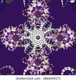 Seamless background pattern. Watercolor, hand drawn. Flowers on violet and black. Vector stock.
