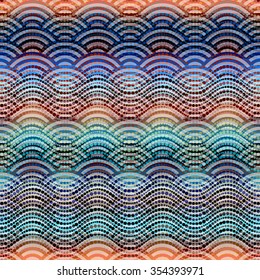 Seamless background pattern. Wavy lines of dots and arc elements. 