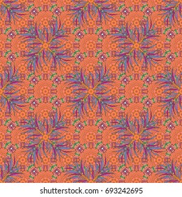 Seamless background pattern. Wild flowers with leaves on colorful background. Watercolor, hand drawn. Vector illustration.