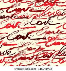 Seamless background pattern. Will tile endlessly. Background from original inscriptions of the word Love.