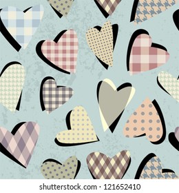 Seamless background pattern. Will tile endlessly. Hearts collage.