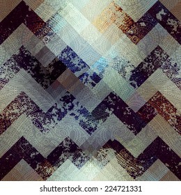 Seamless background pattern. Will tile endlessly. Grunge chevron on pixel background.