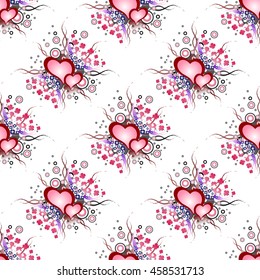Seamless background pattern. Will tile endlessly. Set of grunge hearts