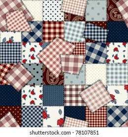 Seamless background pattern. Will tile endlessly. Patchwork with patches, pattern in country style