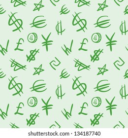Seamless background pattern with world currency symbols.