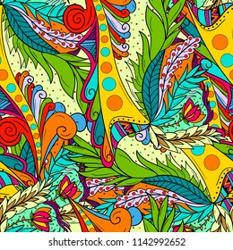 Seamless background patterns with abrstact waves and leaves.