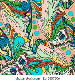 Seamless background patterns with abrstact waves and leaves.