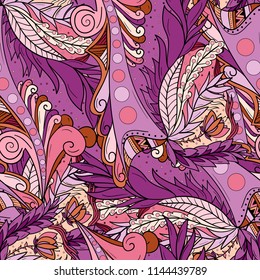Seamless background patterns with abrstact waves and leaves.