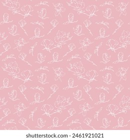 Fondo inconsútil con patrones de diferentes flores de magnolia. Flores de magnolia, dibujo a mano. Colección de botánica floral. Fondo sin fin floral