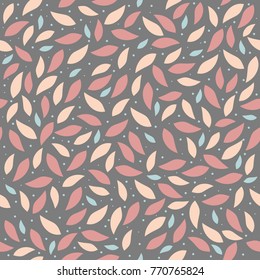 Seamless background patterns of leaves in pastel colours on a background of graphite . Abstract leaf texture, vector illustration.