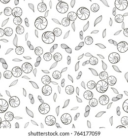 Seamless background with patterns of seashells.