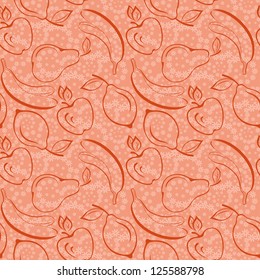 Seamless background, patterns from symbolical contour fruits and flowers. Vector