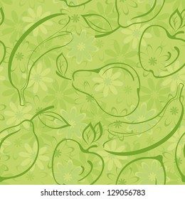 Seamless background, patterns from symbolical contour fruits and flowers. Vector