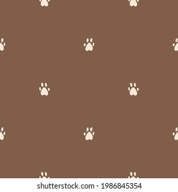 Seamless background paw print gender neutral pattern. Whimsical minimal earthy 2 tone color. kids nursery wallpaper or boho cartoon pet fashion all over print.