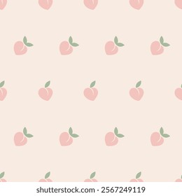 Seamless background with peaches. Kawaii pink peaches and apricots. Summer pattern. Template for banners, prints, phone cases, cards, flyers, social media wallpapers. Trendy Vector illustration