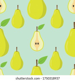 Seamless background of pear fruit. Pear flat style. Vector illustration.