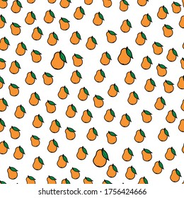 Fondo sin inconveniente con pera. pera amarilla y madura dibujada al estilo Doodle.