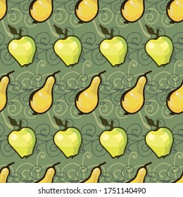 seamless background of pears and apples, isolated images, doodles, hand drawing