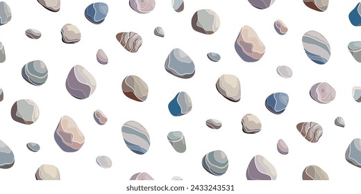 Seamless background with pebbles, pattern with a variety of pebbles.