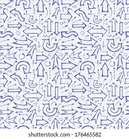 Seamless background with pen sketch arrows on squared paper. 