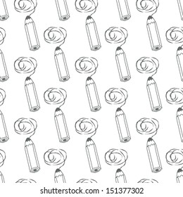 Seamless background with pencils. Black-white. Vector illustration.