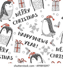 seamless background with penguins. Holidays.