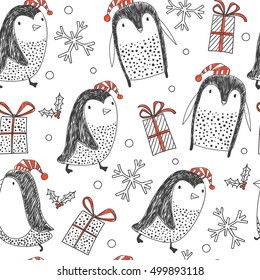seamless background with penguins. Holidays.