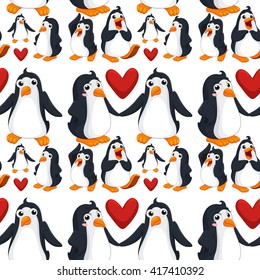 Seamless background  with penguins in love illustration