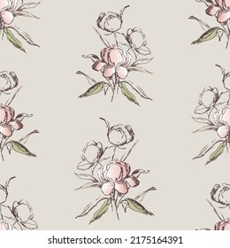 Seamless background of peonies bunch sketches
