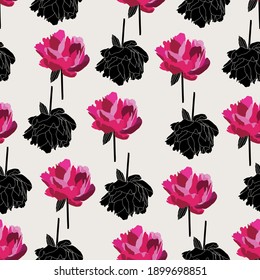 seamless background with peonies, vector design for fabric, paper.