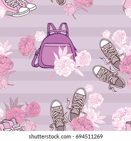 Seamless background with peony flowers