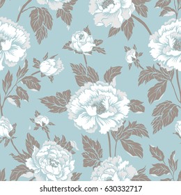 Fondo impecable con flores de piedra. La ilustración vectorial imita la pintura tradicional china de tinta. 
