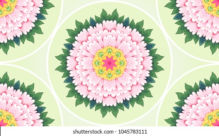 Seamless background with peony round pattern. 