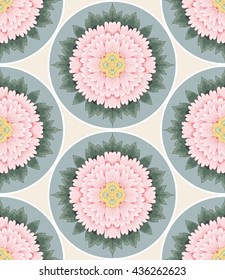 Seamless background with peony round pattern. Vector illustration imitates traditional Chinese ink painting. 