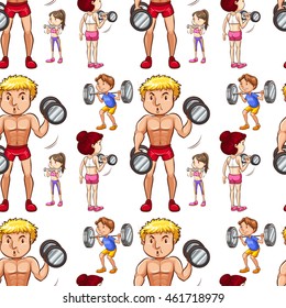 Seamless background with people doing weightlifting illustration