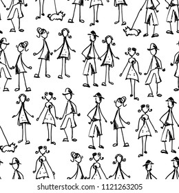 Seamless background of people doodles