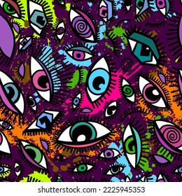 Seamless background of people's eyes. Vector illustration Abstract witch look. Printing on fabric. Hand-drawn all-seeing divine eye.