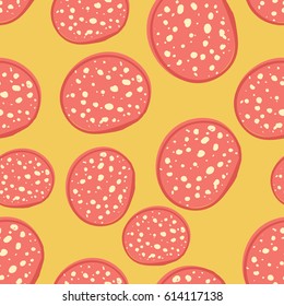 Seamless background of pepperoni sausages