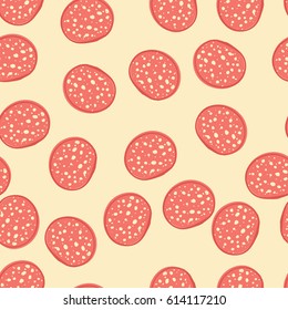 Seamless background of pepperoni sausages