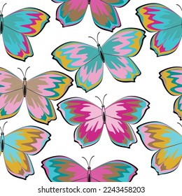 Seamless background is perfect for fabric, wallpaper, paper, textiles. Carnival butterfly, festive seamless pattern. 