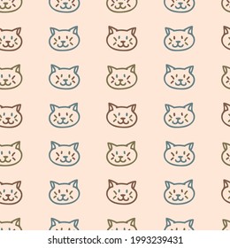Seamless background pet cat gender neutral pattern. Whimsical minimal earthy 2 tone color. kids nursery wallpaper or boho cartoon pet fashion all over print.