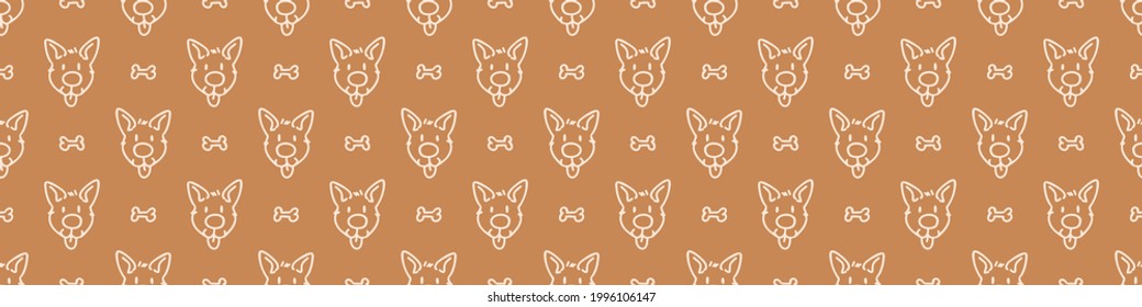 Seamless background pet dog gender neutral seamless border. Whimsical minimal earthy 2 tone color. kids nursery banner or boho cartoon pet fashion header.