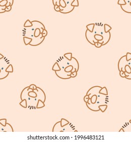 Seamless background pet dog gender neutral pattern. Whimsical minimal earthy 2 tone color. kids nursery wallpaper or boho cartoon pet fashion all over print.