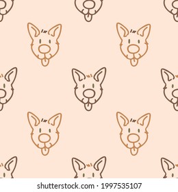 Seamless background pet dog gender neutral pattern. Whimsical minimal earthy 2 tone color. kids nursery wallpaper or boho cartoon pet fashion all over print.