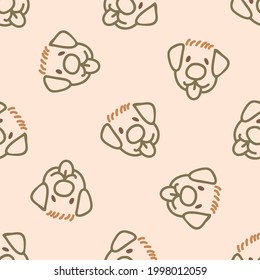 Seamless background pet dog gender neutral pattern. Whimsical minimal earthy 2 tone color. kids nursery wallpaper or boho cartoon pet fashion all over print.